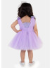 Lavender Tulle Pearls Embellished Knee Length Flower Girl Dress Lavender Tulle Pearls Embellished Knee Length Flower Girl Dress